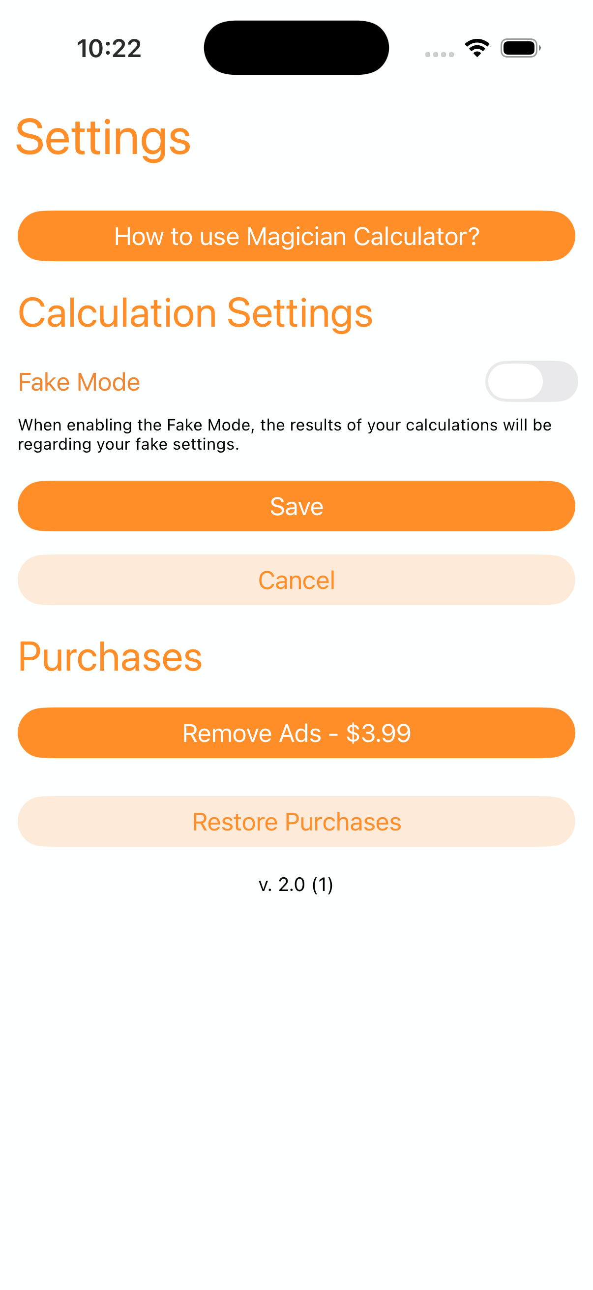 Magician Calculator settings view light mode